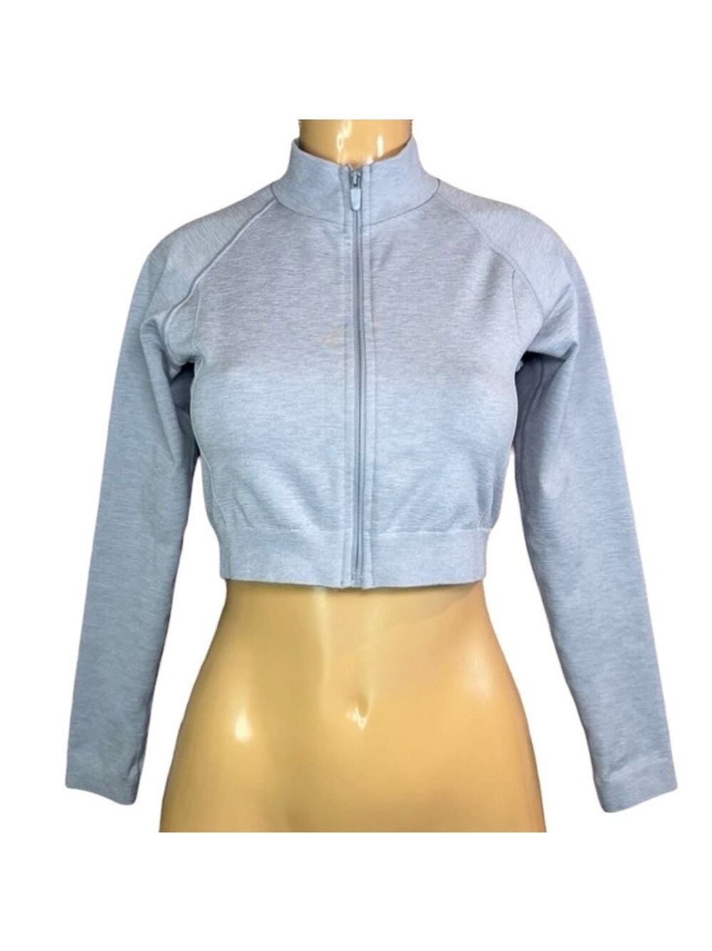 Alphalete Amplify Crop Jacket Full Zip Light Gray Size Medium